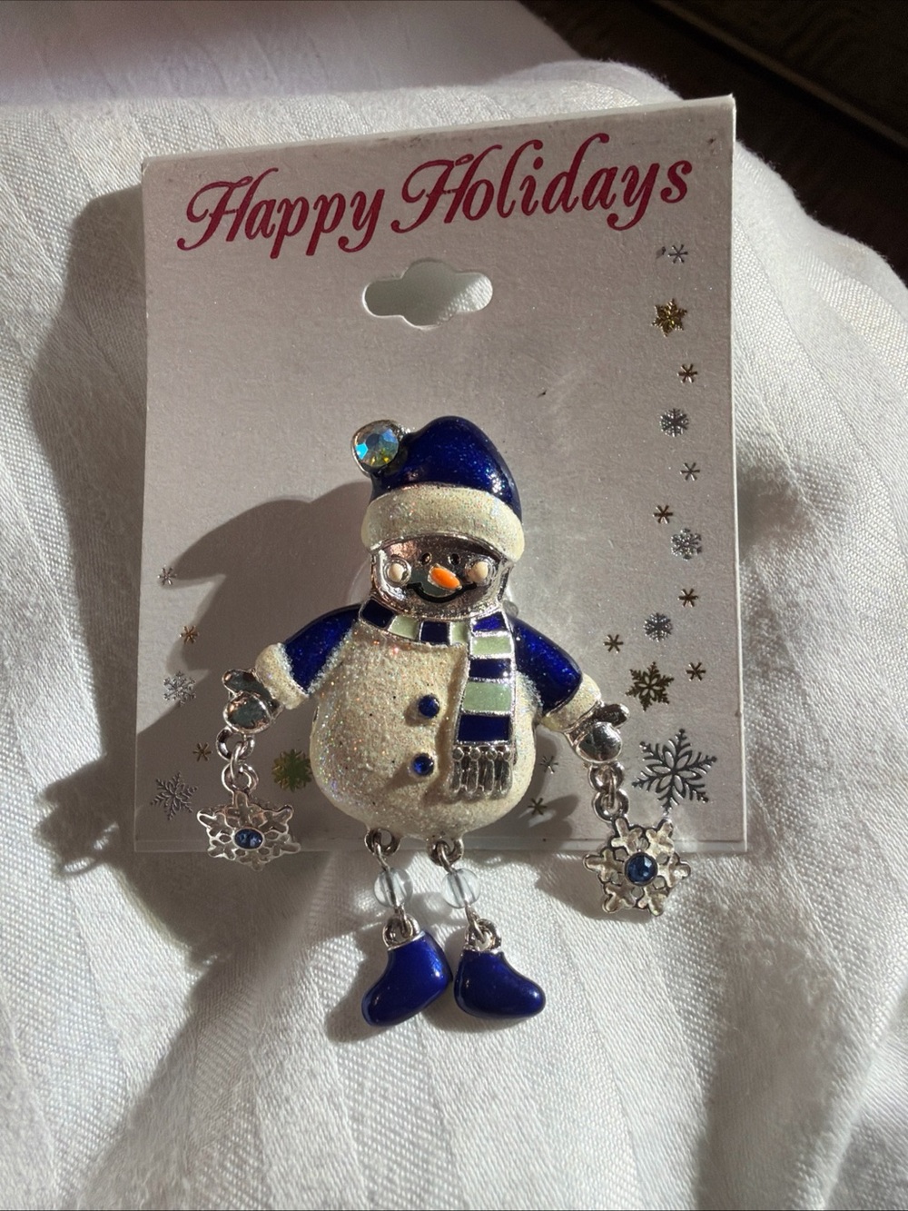 Kenneth Cole Snowman Blue & Silver Brooch NWT Happy Holidays